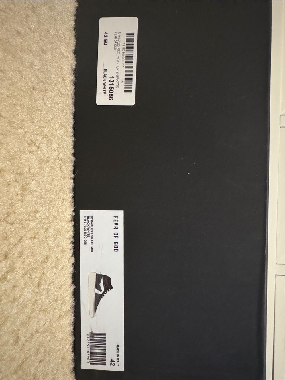 Fear of God Black & White Sneaker Box with Label Artwork